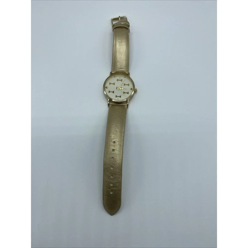 Geneva Platinum No.9880 Women's Gold Band White Face Watch w/ Gold Bowties